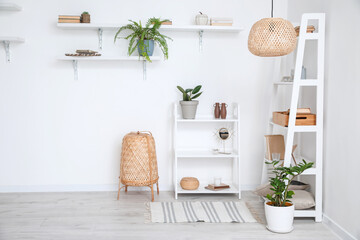 Interior of modern room with book shelves