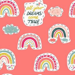 Vector seamless pattern with rainbow stickers
