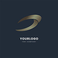 a modern Logo design used in the technology company style in golden line mode on dark background