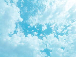 Blue sky and white clouds.  Bird flying in the sky.  New life, Never give up, Be strong and Freedom of life concept.