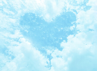 Blue pastel colour of heart shape white cloud and sky background. Concept of Beautiful Nature, Valentine's day and Unconditional love.  © Maliflower73