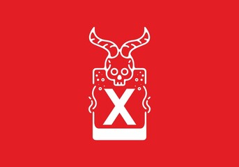 White red line art illustration of skull with X initial letter in the middle