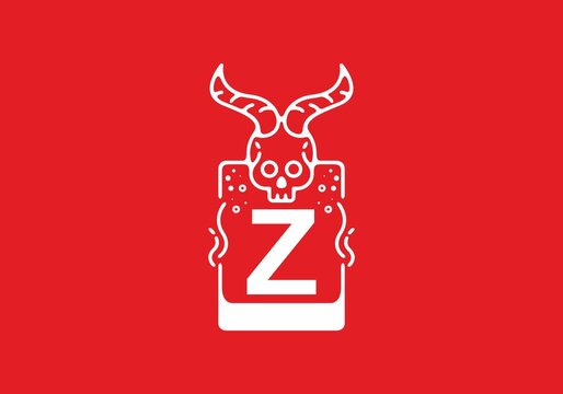 White red line art illustration of skull with Z initial letter in the middle
