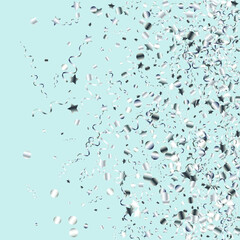 Silver Star Decoration Vector Blue Background. Isolated Confetti Design. Ribbon Carnival Branch. Silver Falling Invitation.