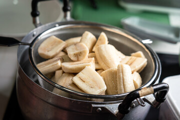 Sliced ripe banana which is prepared for making 