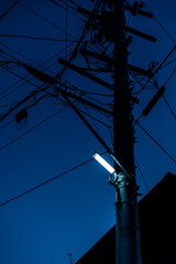 power lines on a blue sky