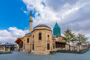 Fototapeta na wymiar Mevlana museum view in Konya, Mevlana Celaleddin-i Rumi is a sufi philosopher and mystic poet of Islam.
