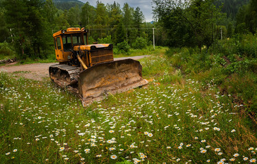 old broken tractor bulldozer.