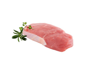 raw pork chops isolated​ on​ white background​ with clipping​ path​
