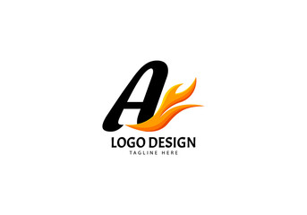 Letter A Fire Logo for Brand or Company, Concept Minimalist.
