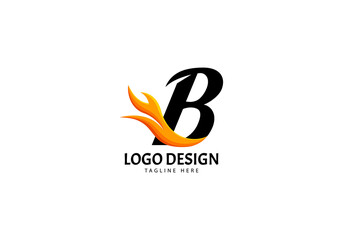 Letter B Fire Logo for Brand or Company, Concept Minimalist.