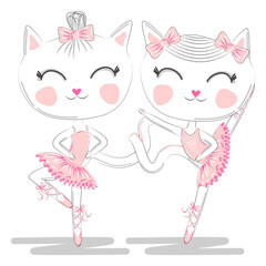 A pair of cute white ballerina cats in pink ballet tutu and pointe