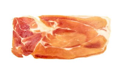 Piece of jamon on white background. Close up