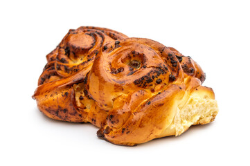 Sweet fresh bun isolated on white background.