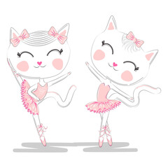 A pair of cute white ballerina cats in pink ballet tutu and pointe