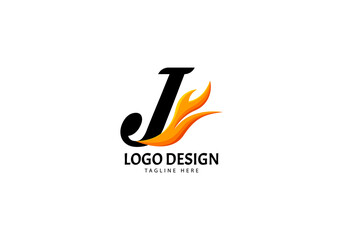 Letter J Fire Logo for Brand or Company, Concept Minimalist.