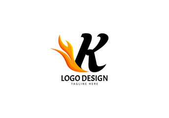Letter K Fire Logo for Brand or Company, Concept Minimalist.
