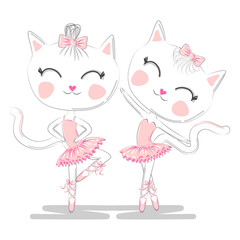 A pair of cute white ballerina cats in pink ballet tutu and pointe