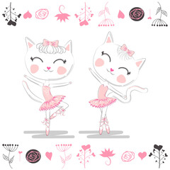 Love ballet. Doodle of cute dancing ballet cat