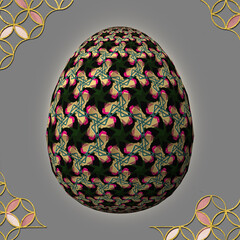 Happy Easter, Artfully designed and colorful 3D easter egg, 3D illustration on gray background with frame