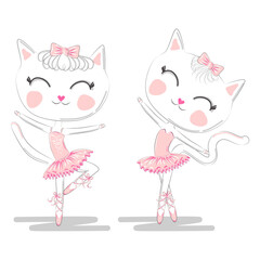 A pair of cute white ballerina cats in pink ballet tutu and pointe