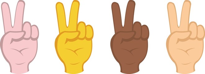 Vector illustration of emoticons of hands making the symbol of love and peace