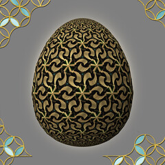 Happy Easter, Artfully designed and colorful 3D easter egg, 3D illustration on gray background with frame