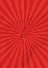 Red crumpled sunrays paper background.