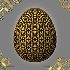 Happy Easter, Artfully designed and colorful 3D easter egg, 3D illustration on gray background with frame