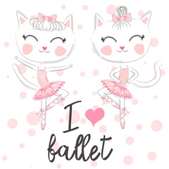 i love ballet. dancing kitten girl in ballet dress, pointe shoes,