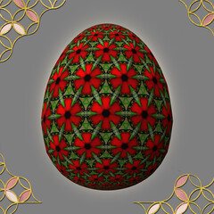 Happy Easter, Artfully designed and colorful 3D easter egg, 3D illustration on gray background with frame