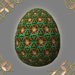 Happy Easter, Artfully designed and colorful 3D easter egg, 3D illustration on gray background with frame
