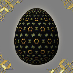 Happy Easter, Artfully designed and colorful 3D easter egg, 3D illustration on gray background with frame