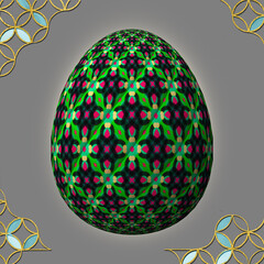 Happy Easter, Artfully designed and colorful 3D easter egg, 3D illustration on gray background with frame