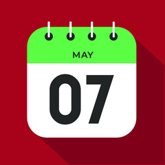 May day 7. Number seven on a white paper with green color border on a red background vector.