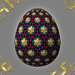 Happy Easter, Artfully designed and colorful 3D easter egg, 3D illustration on gray background with frame