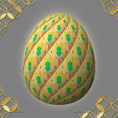 Happy Easter, Artfully designed and colorful 3D easter egg, 3D illustration on gray background with frame