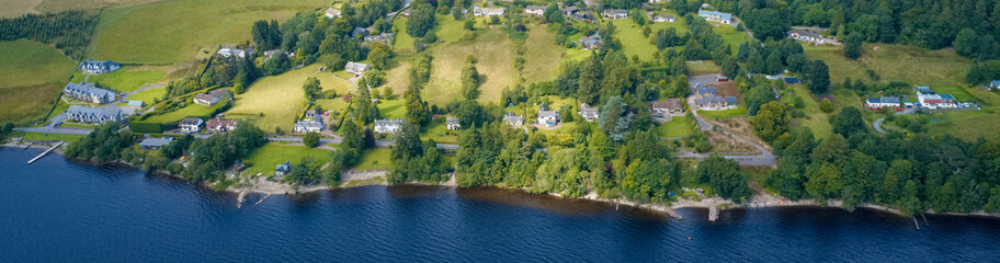 Fototapeta na wymiar Loch Tay aerial view during summer and mountains in Perthshire