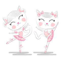 A pair of cute white ballerina cats in pink ballet tutu and pointe