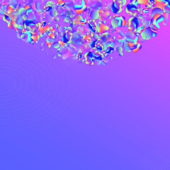 Holographic Bubbles Party Vector Blue Background. Abstract Blob Pattern. Iridescent Cosmic Holography Design. Color Memphis Flyer.