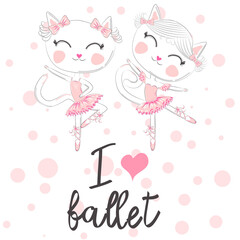 i love ballet. dancing kitten girl in ballet dress, pointe shoes,