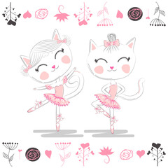 Love ballet. Doodle of cute dancing ballet cat