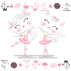 Love ballet. Doodle of cute dancing ballet cat