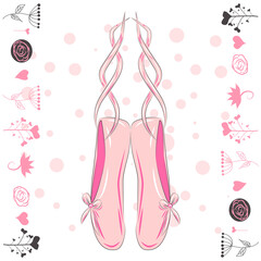 Illustration of a pair of well-worn ballet pointes shoes