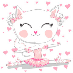 Cute ballerina cat dancing ballet in pink tutu
