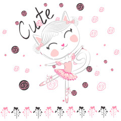 Cute ballerina cat dancing ballet in pink tutu.