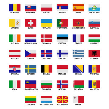 the flags of the countries in the continent of Europe icon set vector sign symbol