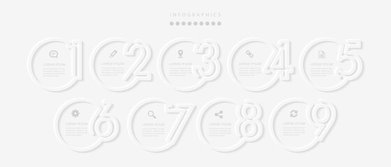 Vector elegant simple refined style infographic design UI template 9 number labels and icons