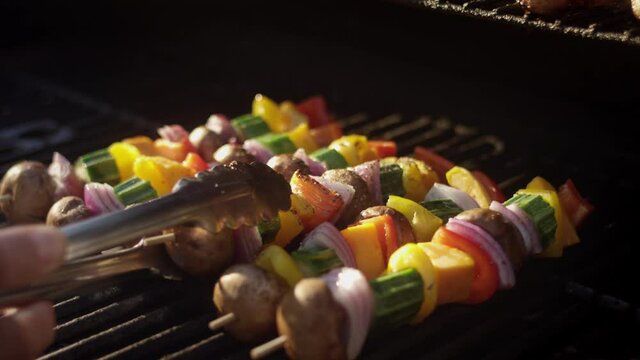 Brilliant fresh vegetables turning over the flames