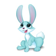 Fototapeta na wymiar Little blue cute rabbit, Easter bunny on a white background